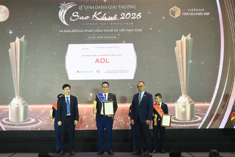 Agribank được vinh danh 2 Giải thưởng Sao Khuê 2026 với 2 giải pháp công nghệ số tiêu biểu